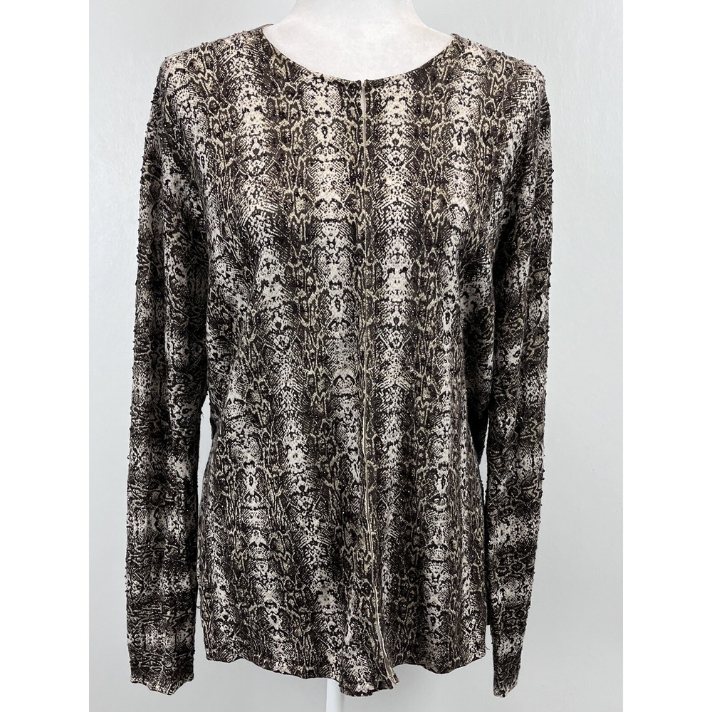 NEW! Oscar De la Renta Merino Wool Cardigan Sweater Sz 1X Plus Beaded Snakeskin